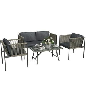 Modfu BALKONOVÝ nábytkový set z ratanu 116x65x68 cm šedý se 2 křesly, dvoumístnou pohovkou, stolkem a odnímatelnými polštáři obraz