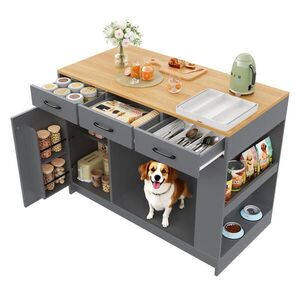 OKWISH KUCHYŇSKÝ ostrůvek 120/60/90 cm přírodní, šedá z MDF se šuplíky a výsuvnou policí obraz