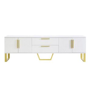 OKWISH TV stolek 170/40/53, 5 cm bílý z MDF s vysokým leskem a zlatými detaily obraz