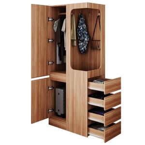 OKWISH ŠATNÍ skříň 70/40/170 cm bílá a dřevěná z borovice, překližky a MDF se zásuvkami a otevřeným prostorem obraz