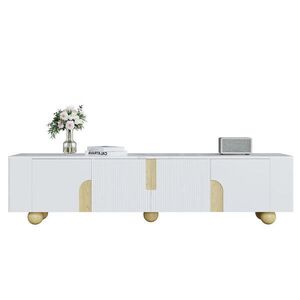 OKWISH TV skříň 180/40/44 cm bílá s dřevem z MDF a dřevotřískové desky s mramorovým dekorem obraz