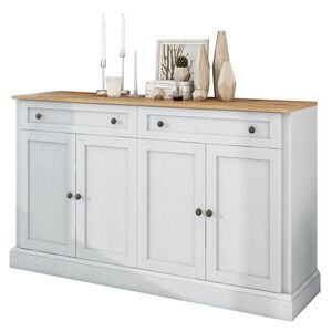 OKWISH BOČNÍ skříň 150/40/86 cm bílá a přírodní dřevo z dřevotřísky a MDF s úložným prostorem obraz