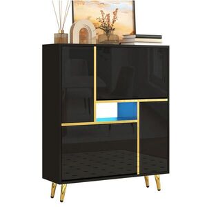 OKWISH BOTNÍK 80/25/96 cm černý z dřevotřísky s lesklou přední částí a LED osvětlením obraz