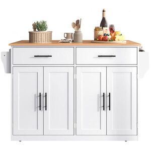OKWISH KUCHYŇSKÝ vozík 120/46(70)/91, 5 cm bílý a přírodní z MDF se sklápěcí deskou a kolečky obraz