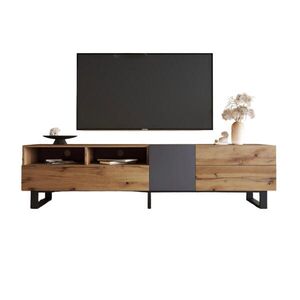 OKWISH TV stolek 180/38/50 cm černý a šedý z MDF s úložným prostorem a push-open obraz