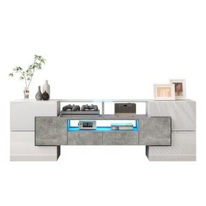 OKWISH TV stolek 145/30/51 cm bílý z dřevotřísky a MDF s LED osvětlením a lesklým povrchem obraz