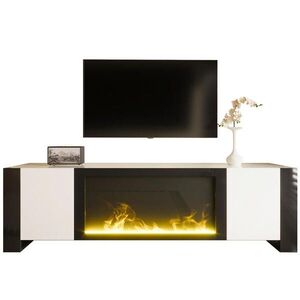 OKWISH TV stolek 165/32/55 cm bílá a černá z dřevotřísky s elektrickým krbem a vysokým leskem obraz