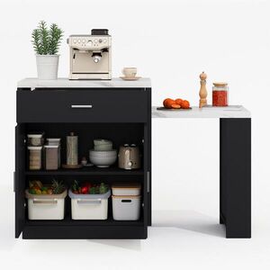 OKWISH KUCHYŇSKÝ ostrůvek 211/55/89, 5 cm černý z MDF s výsuvným jídelním stolem, zásuvkami a úložným prostorem obraz