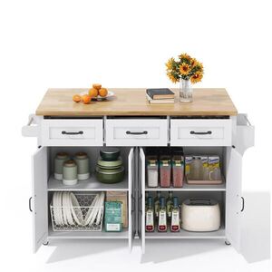 OKWISH KUCHYŇSKÝ ostrůvek 140/43(70)/90, 5 cm bílá a přírodní z MDF s klopnou pracovní deskou obraz