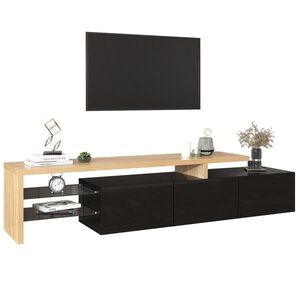 OKWISH TV stolek 197, 5/39/42 cm černá a přírodní z MDF a skla s LED osvětlením obraz