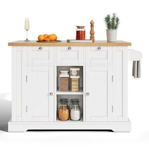 OKWISH KUCHYŇSKÝ ostrůvek 132/40(70)/87 cm bílá a přírodní z MDF s výsuvnou deskou a zásuvkou obraz