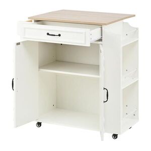OKWISH KUCHYŇSKÝ vozík 66/60/90 cm bílý z MDF s výklopnou deskou, zásuvkou a kolečky obraz