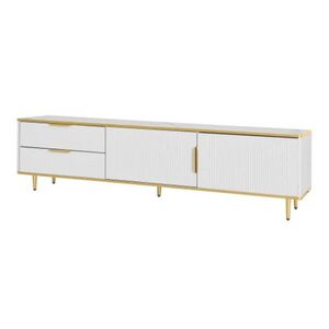 OKWISH TV stolek 170/37/45 cm bílý a zlatý z MDF a dřevotřísky s úložným prostorem obraz