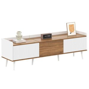 OKWISH TV stolek 160/39/49, 5 cm bílá a přírodní z MDF a dřevotřísky s úložným prostorem obraz