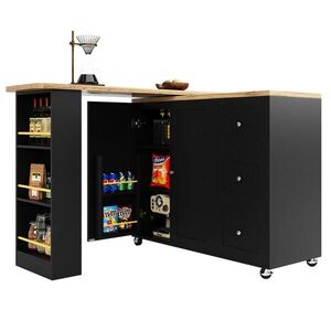 OKWISH KUCHYŇSKÝ ostrůvek 203/39/106 cm černý z MDF s 360° otočným provedením a úložným prostorem obraz