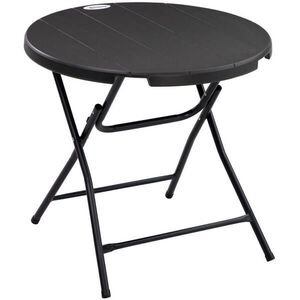 OKWISH KULATÝ zahradní stůl Ø80 cm tmavě šedý z oceli s klopným mechanismem a deskou v dekoru dřeva obraz
