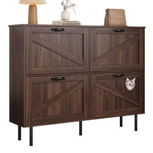 OKWISH BOTNÍK 120/28/92 cm v odstínu Natural Walnut z dřevotřísky s výklopnými policemi a hračkou pro kočky obraz