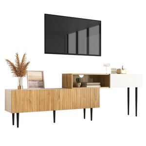 OKWISH TV stolek 120+120/30/63, 5 cm bílá a dřevo z MDF a dřevotřísky s nastavitelnou délkou obraz