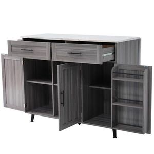 OKWISH KUCHYŇSKÝ ostrůvek 129/46/91, 5 cm šedobílý z MDF s výsuvnou deskou a kolečky obraz