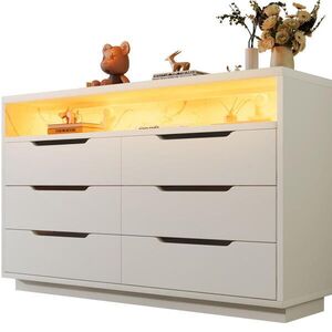 OKWISH KOMODA 120/40/85 cm bílá z kovu a dřevotřísky s LED osvětlením a 6 zásuvkami obraz