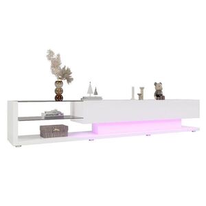 OKWISH TV stolek 170/36/38 cm bílý z dřevotřísky s LED osvětlením a úložnými zásuvkami obraz