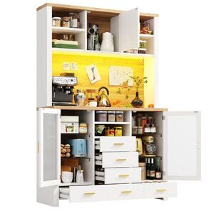OKWISH BOČNÍ skříň 120/40/180 cm bílá s dekorem dřeva z MDF a skla s LED osvětlením obraz