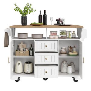 OKWISH KUCHYŇSKÝ ostrůvek 120/40/95 cm bílý z MDF a kovu s výklopnou deskou a úložným prostorem obraz
