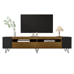 OKWISH TV stolek 180/36/43 cm černý a dekor dřeva z MDF a dřevotřískové desky s úložnými přihrádkami obraz