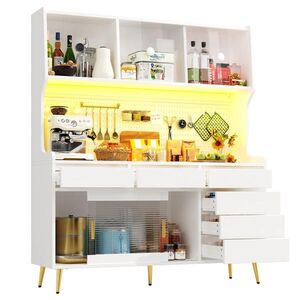 OKWISH VYSOKÁ skříň 145/39/171 cm bílá z MDF, kovu a skla s LED osvětlením a posuvnými dveřmi obraz