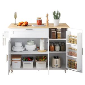 OKWISH KUCHYŇSKÝ vozík 132, 5/44(70)/90 cm bílý a přírodní z MDF s výklopnou deskou a kolečky obraz
