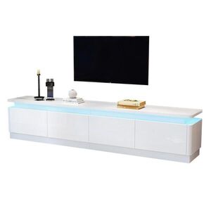OKWISH TV stolek 180/34/40 cm bílý z dřevotřísky s LED osvětlením, 4 zásuvkami a lesklým povrchem obraz