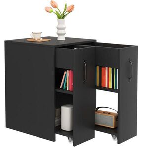 OKWISH BOČNÍ skříňka 52/50/75 cm černá z dřevotřísky na kolečkách s výsuvnými bočními moduly obraz