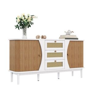 OKWISH KOMODA 140, 5/40/76 cm bílá z MDF a dřevotřísky s ratanovými zásuvkami a nastavitelnými policemi obraz