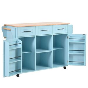 OKWISH KUCHYŇSKÝ vozík 139/46(71)/91, 5 cm modrý z MDF s klopnou deskou a úložným prostorem obraz