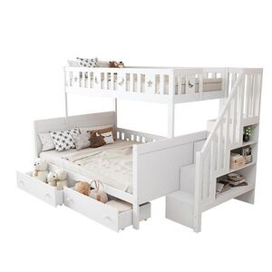 OKWISH PATROVÁ postel 90/200 cm a 140/200 cm bílá s bezpečnostními schůdky a úložným prostorem obraz