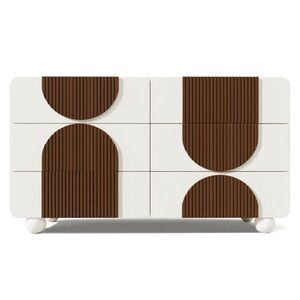 Modfu KOMODA z MDF a masivního dřeva 121x41x71 cm bílá se 6 zásuvkami, tichým pojezdem a zaobleným designem obraz