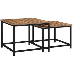 Redom KONFERENČNÍ stolek 60/60/45 cm a 54/54/38 cm, sada 2 ks s dekor dřeva a ocelovým rámem, Přírodní dřevo obraz