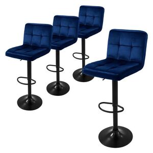 ML-DESIGN SADA 4 barových židlí, modré, sametové, výškově nastavitelné/otočné obraz