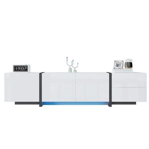 OKWISH TV stolek 170/30/39 cm bílá a černá z dřevotřísky s lesklým povrchem a úložným prostorem obraz