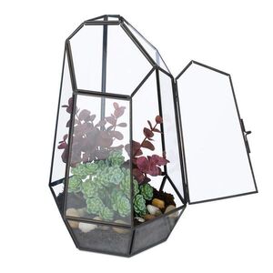 Relaxdays TERÁRIUM Černé sklo měď 26 cm obraz