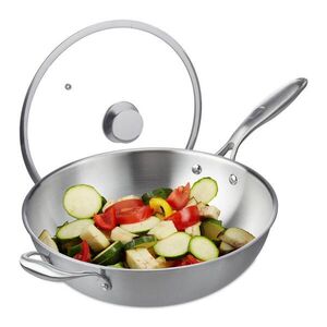 Relaxdays WOK Stříbrný nerez s poklicí ze skla obraz