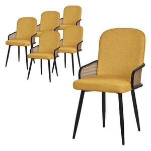ML-DESIGN JÍDELNÍ ŽIDLE, sada 6 ks, hořčičná barva, s látkovým potahem v ratanovém vzhledu obraz