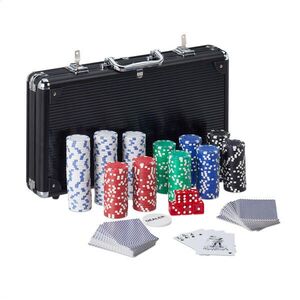 Relaxdays POKERKUFŘÍK Stříbrný uzamykatelný 300 žetonů obraz