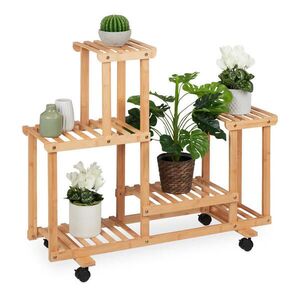 Relaxdays REGÁL přírodní bambus 6 polic s kolečky 79 cm obraz