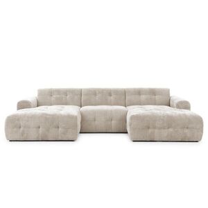 luma-home SEDACÍ SOUPRAVA ve tvaru písmene U s rafinovaným prošíváním, 6místná, 323 × 161 × 79 cm (Š×H×V), čalounění ze ženilky v pískově šedé barvě / obraz