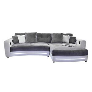 luma-home MULTIMEDIÁLNÍ ROHOVÁ POHOVKA, zvukový systém, RGB LED osvětlení, Bluetooth, 322 × 190 × 88 cm (Š×H×V), umělá kůže, bílá – mikrovlákno šedá / obraz
