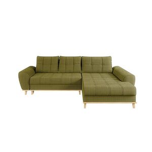 luma-home ROHOVÁ POHOVKA ve skandinávském stylu, rozkládací, 268 × 175 × 86 cm (Š×H×V), otoman vpravo, bouclé-chenille látka v zelené barvě / 21015 obraz