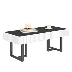 Modfu KONFERENČNÍ stolek z MDF a dřevotřísky 110x50, 5x41 cm černá a bílá s vysokým leskem a stabilní kovovou konstrukcí obraz