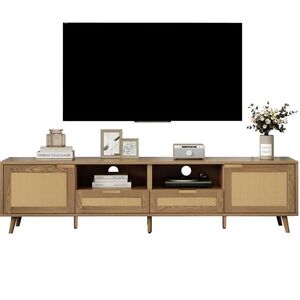 Modfu TV stolek z dřevotřísky 200x37x49 cm dub se 2 zásuvkami, 2 dvířky a ratanovým designem obraz