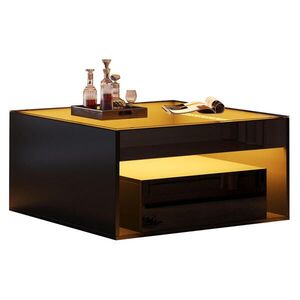 Modfu KONFERENČNÍ stolek z MDF a tvrzeného skla 70x70x35 cm černý s LED osvětlením a 2 zásuvkami obraz